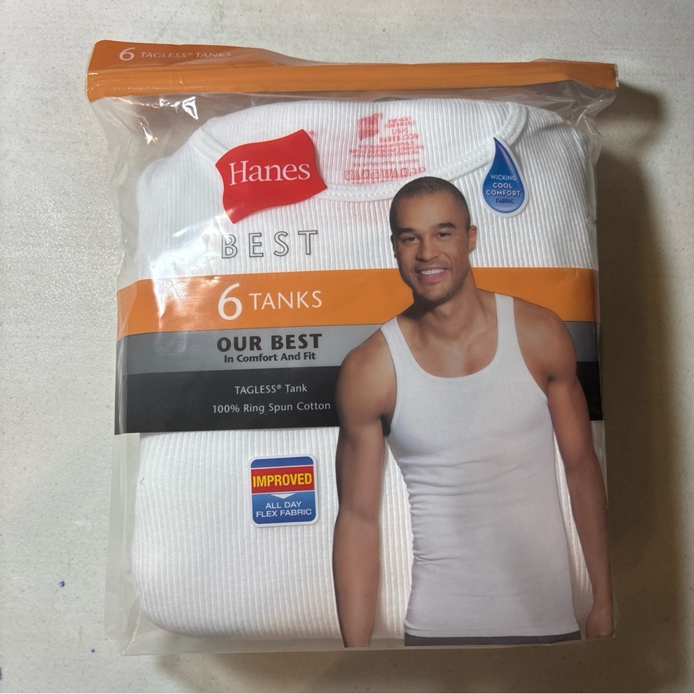 Hanes Pack Of 6 Mens Size Large 42"-44" Tagless 100% Cotton White